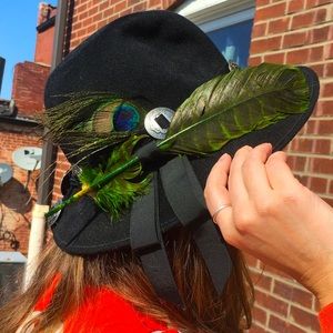 Custom Vintage Wool Felt Peacock Feather Conch Leather Tassel Band 3” Brim Hat